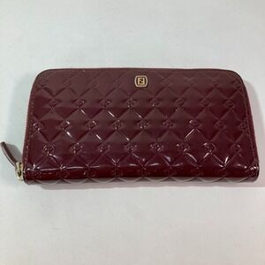 Fendi Round Zip Wallet Enamel Bordeaux